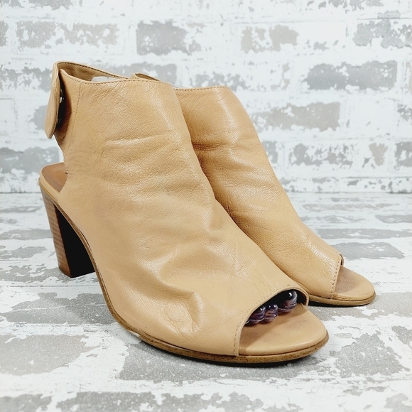 Steve Madden Nonstp Natural Leather Slip On Peep Toe Block Heel Booties O68 - Picture 4 of 13